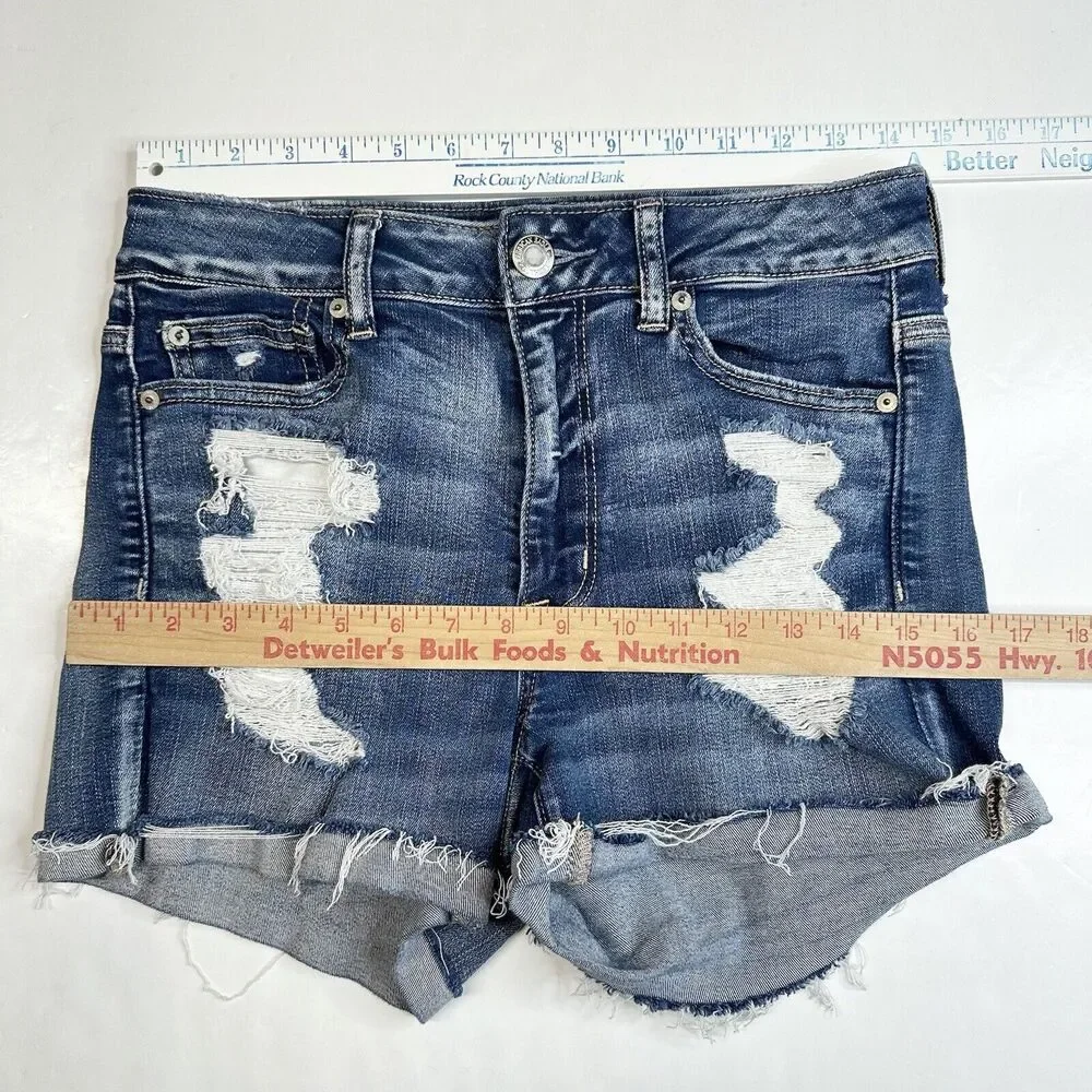 American Eagle Shorts Hi-Rise Shortie 8 Next Level Denim Jean Distress EUC
